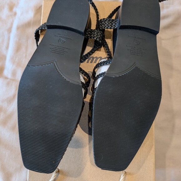 Bared Sparrow Black Leather Woven Sandals Flats 38 - Picture 3 of 7